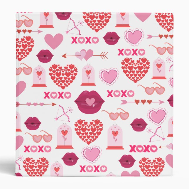 Pattern Valentine`s Day 2023 Background With Heart 3 Ring Binder (Front)