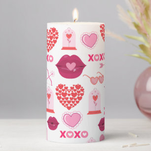 Pattern Valentine`s Day 2023 Background With Heart Pillar Candle