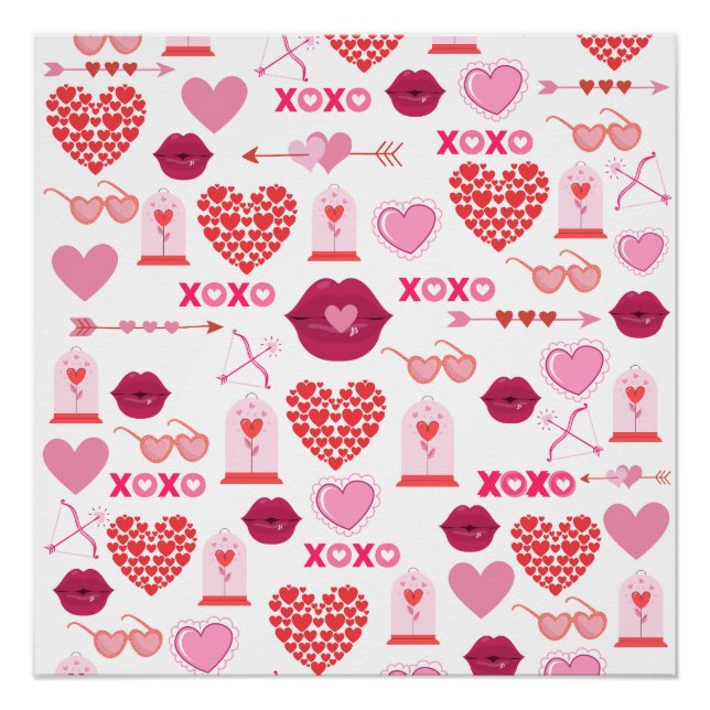 Pattern Valentine`s Day 2023 Background With Heart Poster (Front)