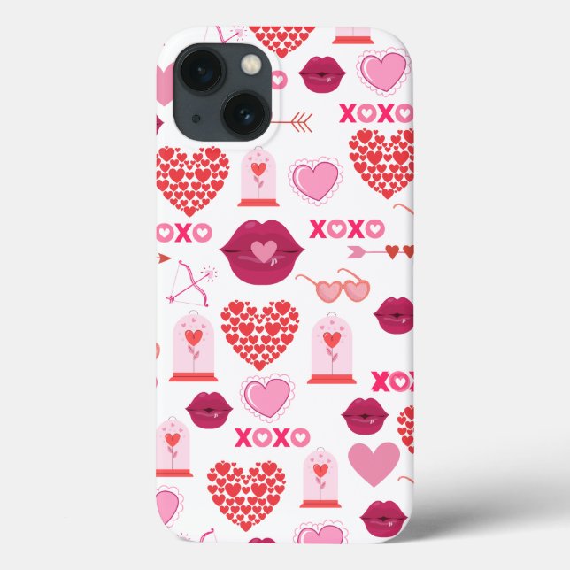 Pattern Valentine`s Day 2024 Background With Heart Case-Mate iPhone Case (Back)
