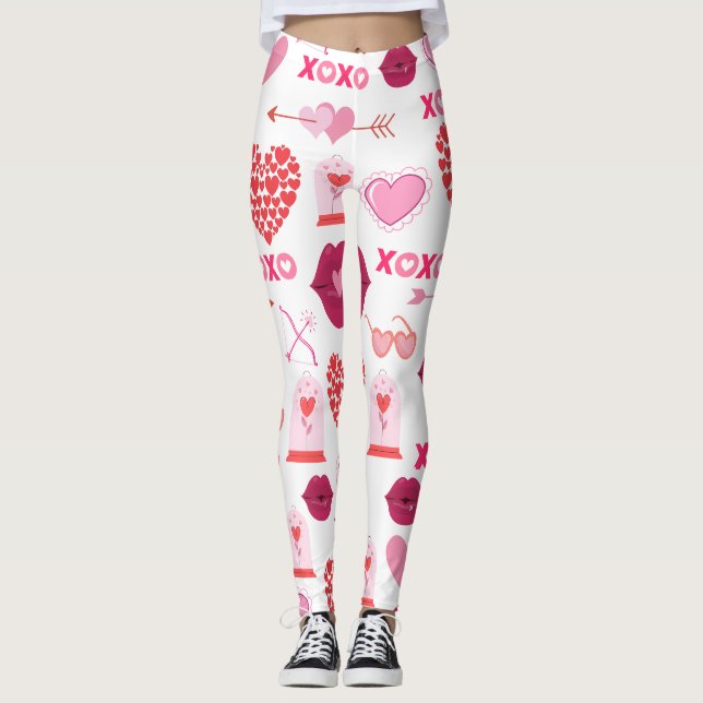 Pattern Valentine`s Day 2024 Background With Heart Leggings (Front)