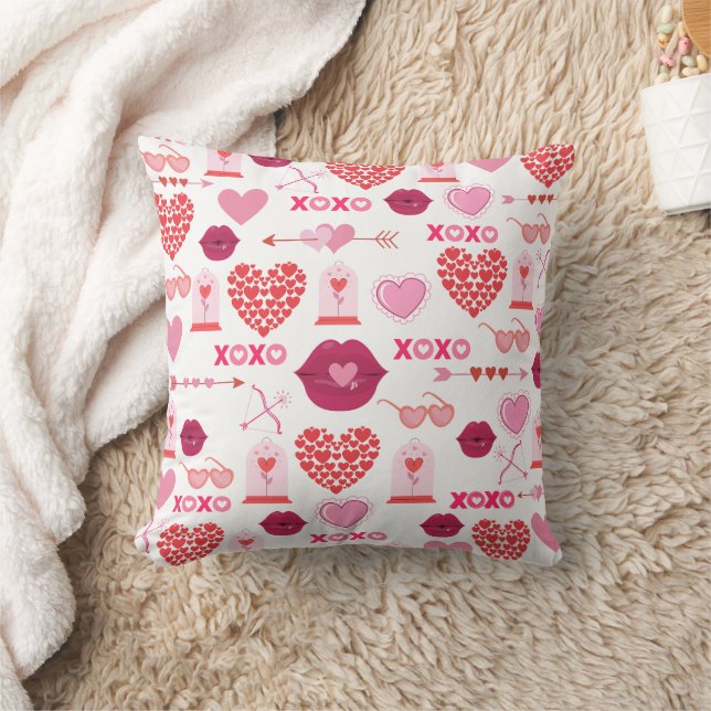 Pattern Valentine`s Day 2024 Background With Heart Throw Pillow (Blanket)
