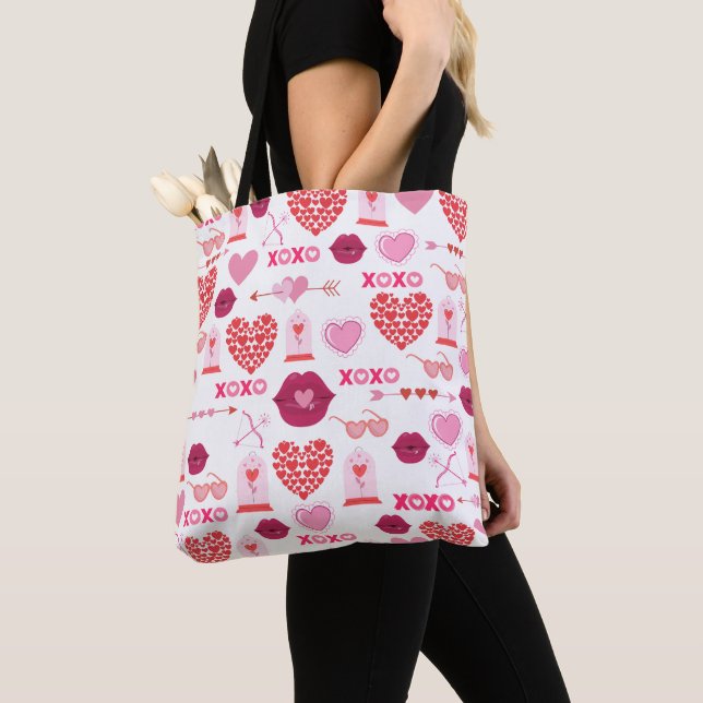 Pattern Valentine`s Day 2024 Background With Heart Tote Bag (Close Up)