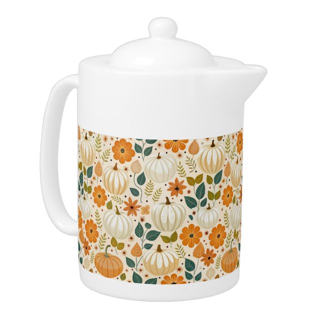 Pattern Vintage pumpkin Groovy Teapot (Left)