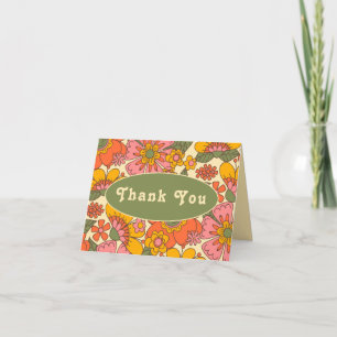 Pattern Vintage Retro Floral Boho 70s Wedding Thank You Card
