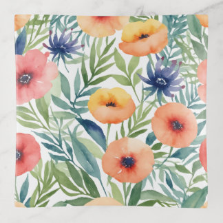 Pattern watercolor flowers trinket tray