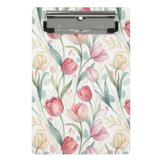 Pattern Watercolor Modern Tulips Mini Clipboard (Front)