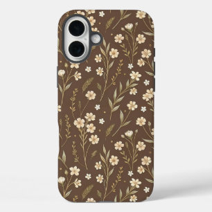 Pattern Wildflowers Brown Background iPhone 16 Plus Case