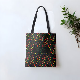 Pattern wildflowers red poppy black tote bag