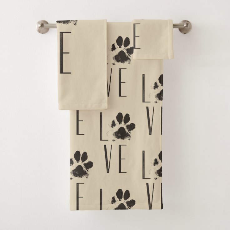 Pattern with a Paw Print that Spells Out Love Bath Towel Set Zazzle
