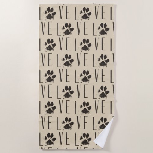 Pattern with a Paw Print that Spells Out Love Beach Towel