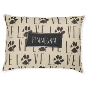Pattern with a Paw Print that Spells Out Love Pet Bed