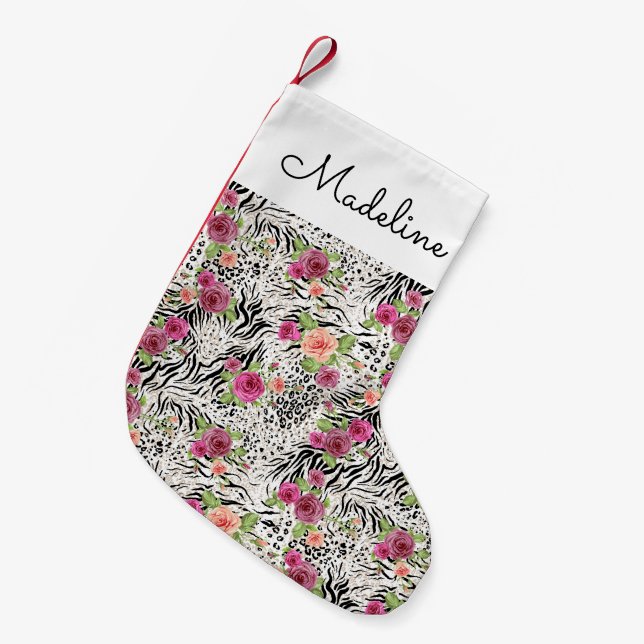 Pattern With Animal Prints | Add Your Name Small Christmas Stocking (Front (Hanging))
