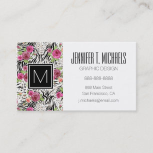 Pattern With Animal Prints   Monogram Business Card