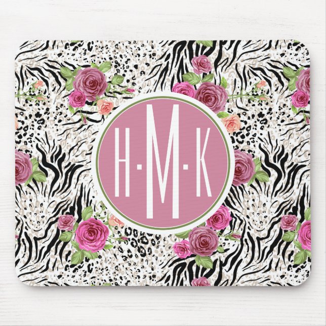 Pattern With Animal Prints | Monogram Mouse Pad (Front)