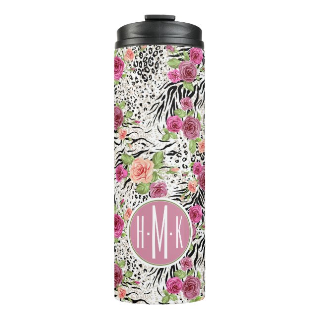 Pattern With Animal Prints | Monogram Thermal Tumbler (Front)