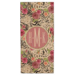 Pattern With Animal Prints | Monogram Wood USB Flash Drive