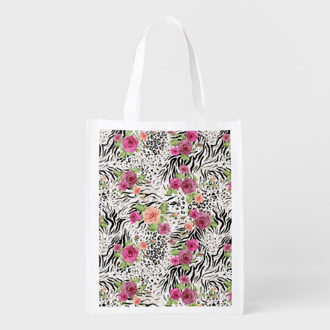 Pattern With Animal Prints Reusable Grocery Bag (Front)