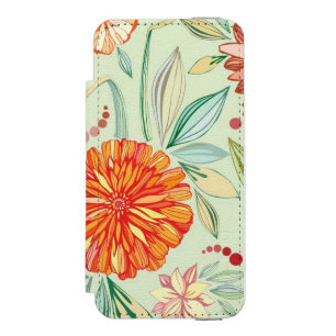 Pattern with asters wallet case for iPhone SE/5/5s