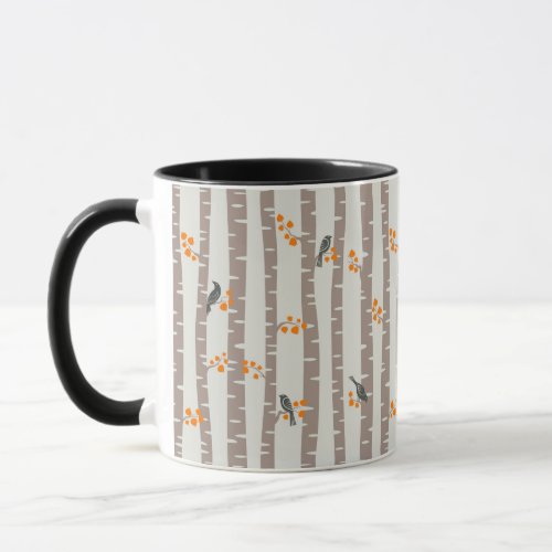 Pattern with autumn trees and birds mug