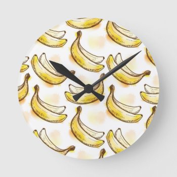 Pattern With Banana Round Clock by watercoloring at Zazzle