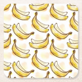 Pattern With Banana Square Paper Coaster by watercoloring at Zazzle