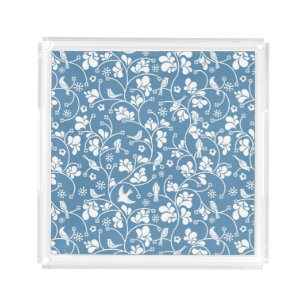 pattern with birds and plants ornament acrylic tray