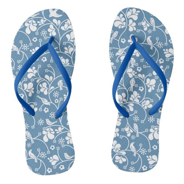 pattern with birds and plants ornament flip flops (Footbed)