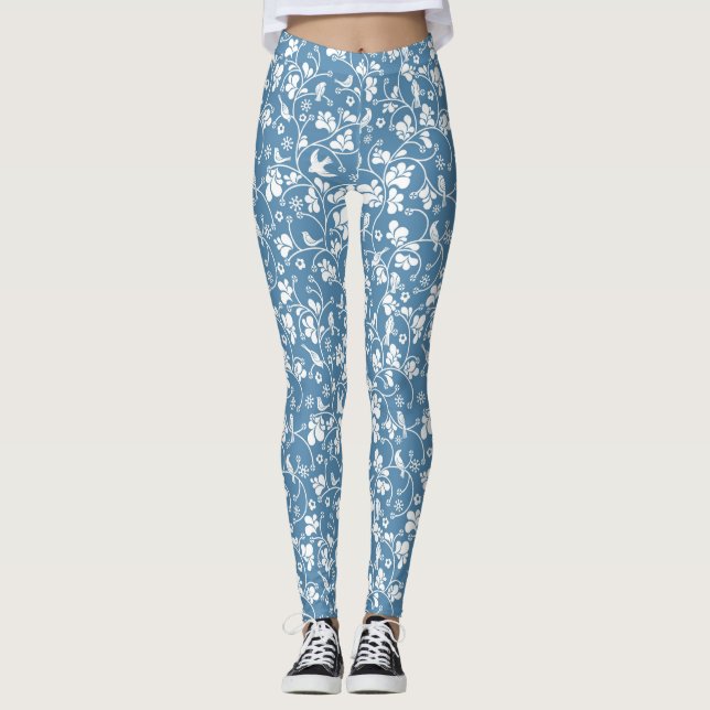 pattern with birds and plants ornament leggings (Front)