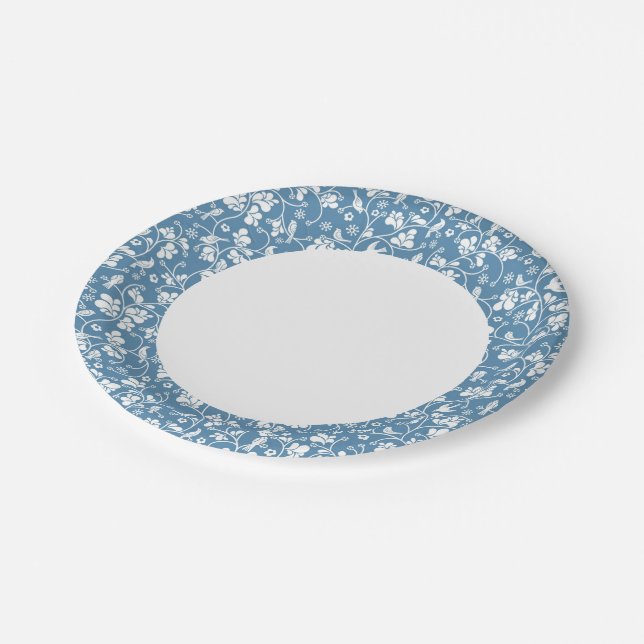 pattern with birds and plants ornament paper plates (Angled)