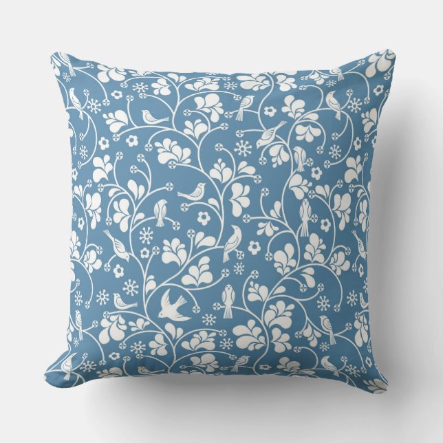 pattern with birds and plants ornament throw pillow (Front)