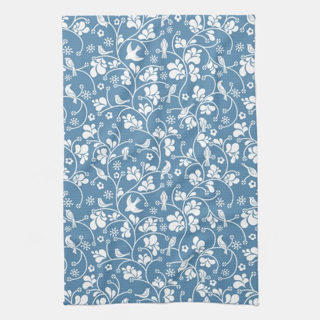 pattern with birds and plants ornament towel (Vertical)