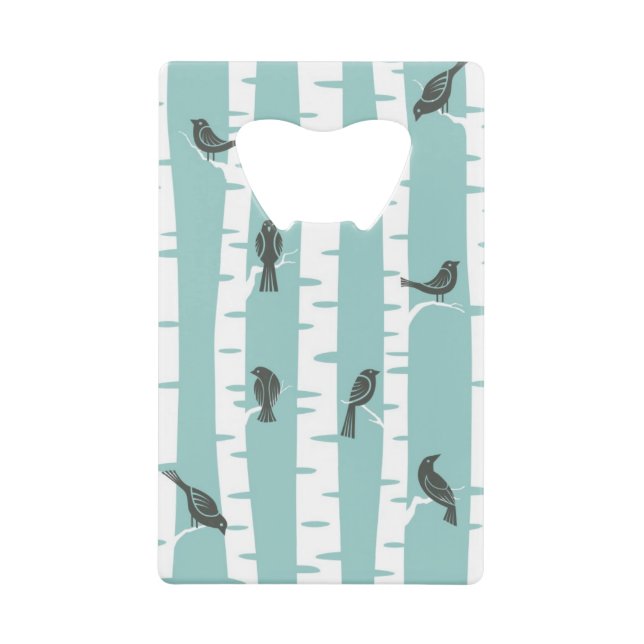 Pattern with birds and trees credit card bottle opener (Front)