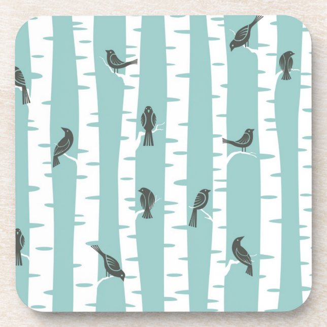 Pattern with birds and trees drink coaster (Front)
