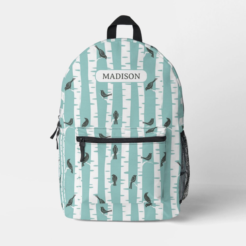 Pattern With Birds And Trees Custom Name Printed Backpack