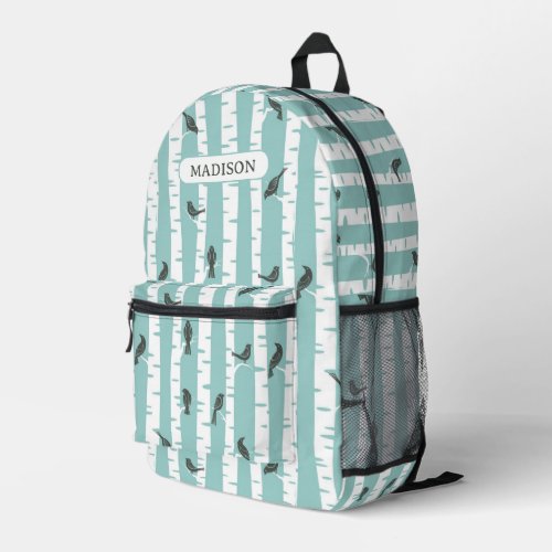 Pattern with birds and trees printed backpack