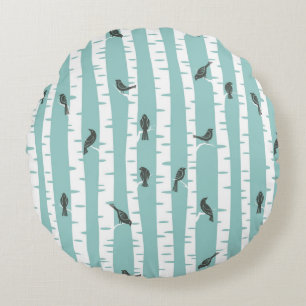 Pattern with birds and trees round pillow