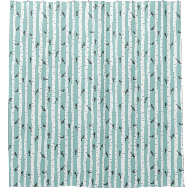Pattern with birds and trees shower curtain (Front)