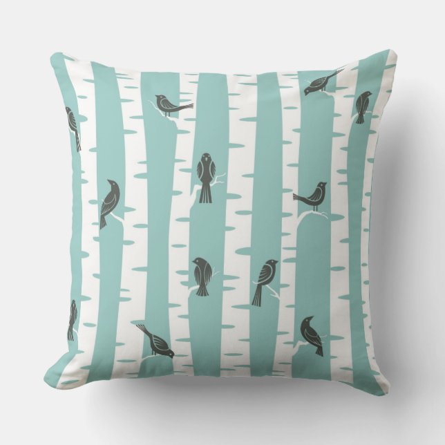 Pattern with birds and trees throw pillow (Front)