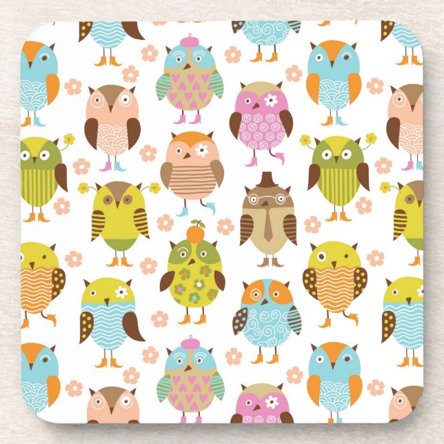 pattern with birds beverage coaster (Front)