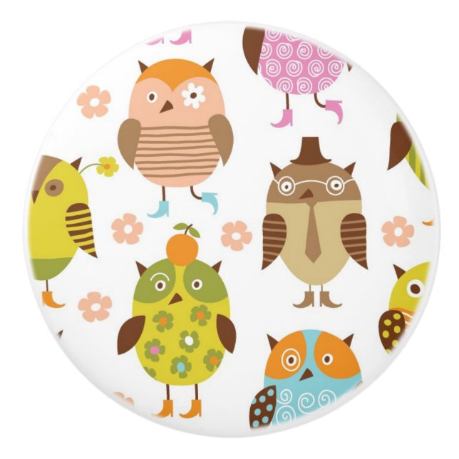 pattern with birds ceramic knob (Front)