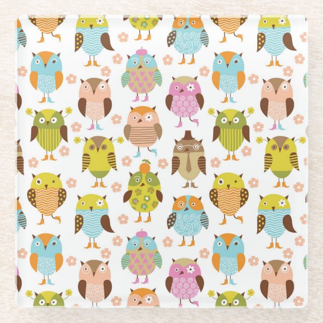 pattern with birds glass coaster (Front)