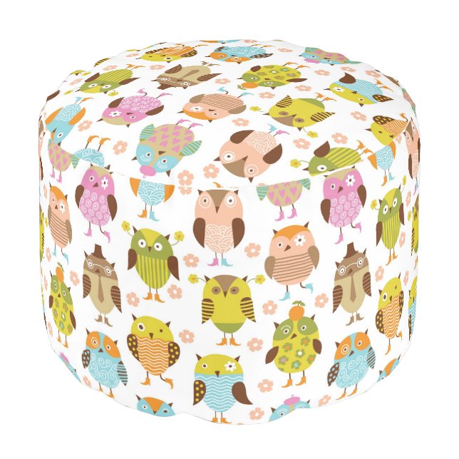 pattern with birds pouf (Angled Front)