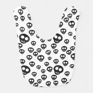 Pattern with black skulls on white baby bib