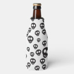 Pattern with black skulls on white bottle cooler