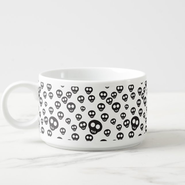 Pattern with black skulls on white bowl (Right)