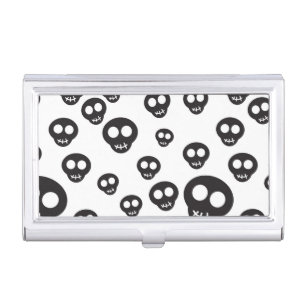Pattern with black skulls on white business card case