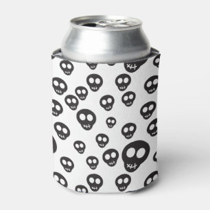 Pattern with black skulls on white can cooler