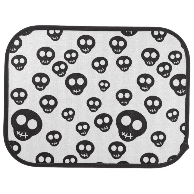 Pattern with black skulls on white car mat (Rear)