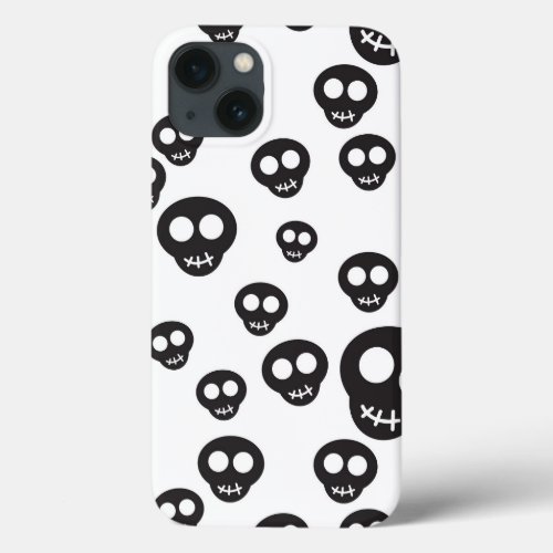 Pattern with black skulls on white iPhone 13 case